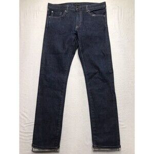 UNIQLO Selvedge Jean Men 34x33 Slim Straight Dark Raw Wash Stretch Denim